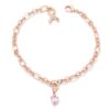 Rose Gold Plated Breast Cancer Awareness Ribbon and Heart Charm Bracelet