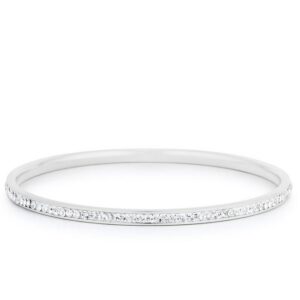 Simple Rhodium Plated Finish Crystal Bangle