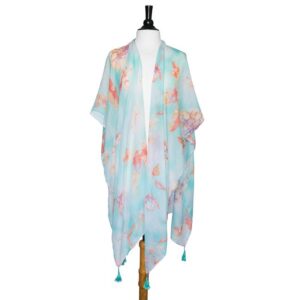Mint Gloria Botanical Cover Up Shawl With Tassels