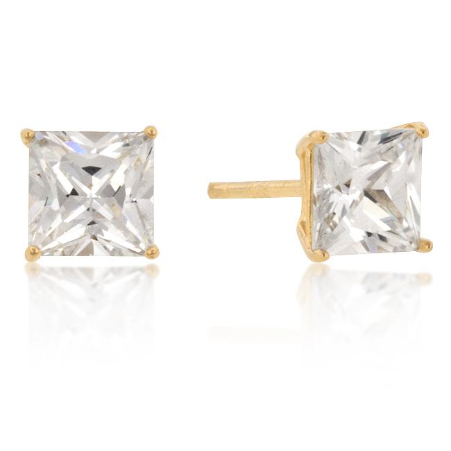 6mm New Sterling Princess Cut Cubic Zirconia Studs Gold 6mm New Sterling Princess Cut Cubic Zirconia Studs Gold
