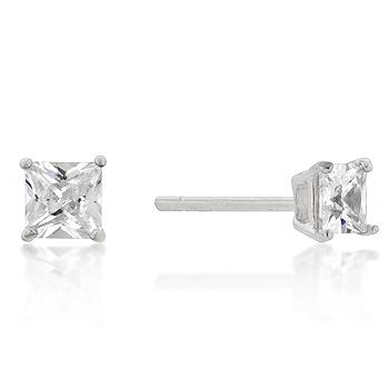 4mm New Sterling Princess Cut Cubic Zirconia Studs Silver 4mm New Sterling Princess Cut Cubic Zirconia Studs Silver