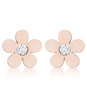 Daisy 0.3ct CZ Rose Gold Stainless Steel Flower Stud Earrings