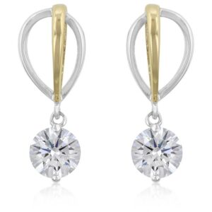 Two-tone Finish Cubic Zirconia Drop Earrings