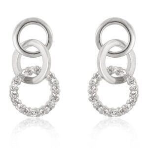 Rhodium Plated Finish Triplet Hooplet Earrings