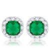 Liz 2ct Emerald CZ Rhodium Classic Cushion Stud Earrings