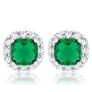 Liz 2ct Emerald CZ Rhodium Classic Cushion Stud Earrings