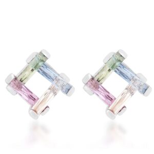 Myra 10ct Multicolor CZ Rhodium Stud Earrings