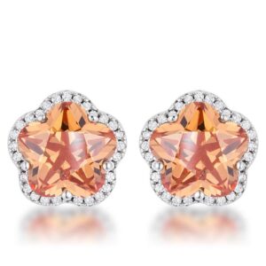 Floral Cut Champagne CZ Stud Earrings
