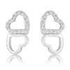 .17 Ct Melded Hearts Rhodium and CZ Stud Earrings