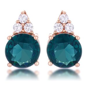 Simple Rose Gold Plated 9mm Blue Green CZ Stud Earring