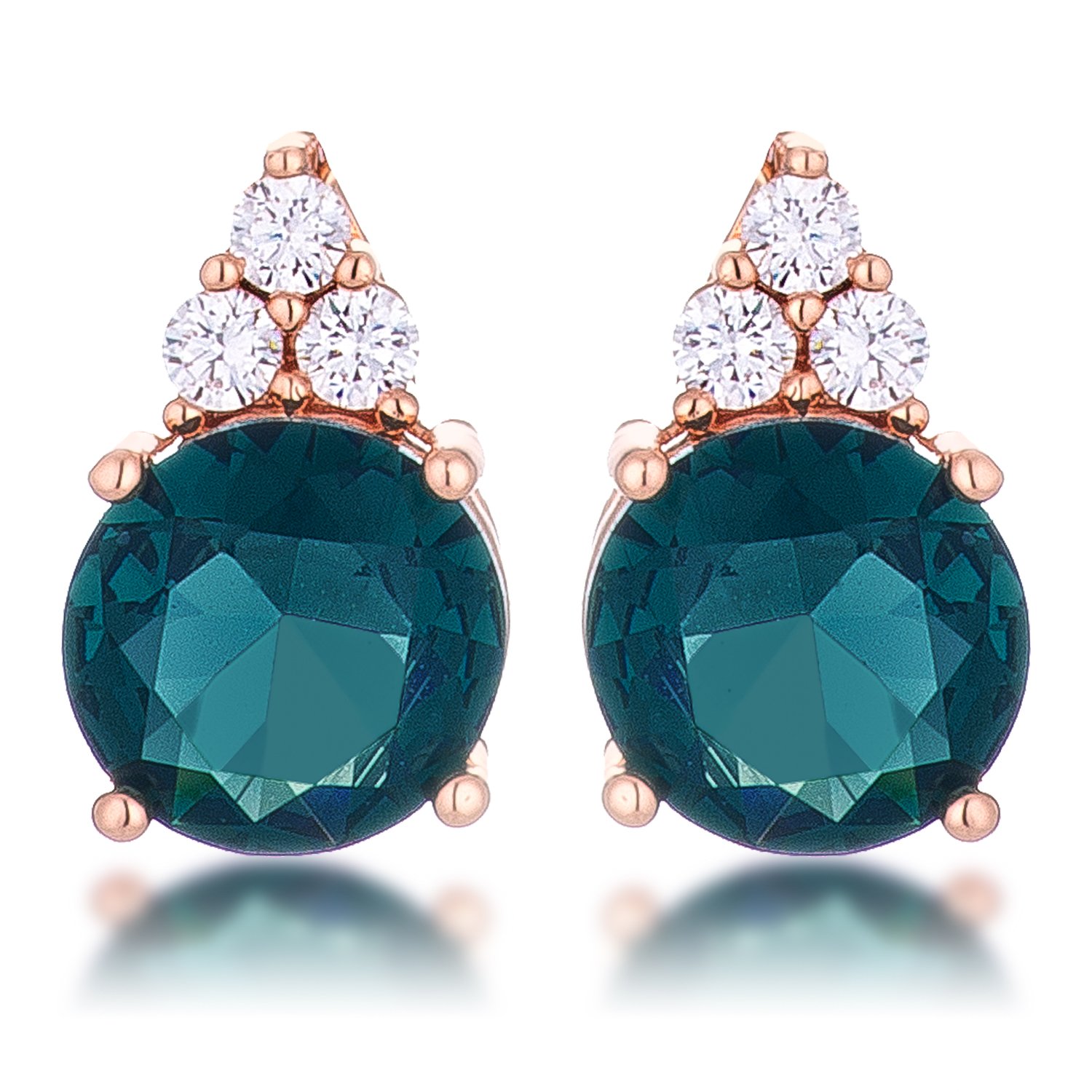 Simple Rose Gold Plated 9mm Blue Green CZ Stud Earring Simple Rose Gold Plated 9mm Blue Green CZ Stud Earring