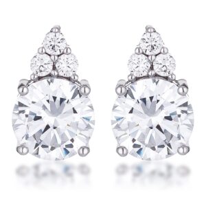 Simple Rhodium Plated 9mm Clear CZ Stud Earring