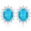 Rhodium Plated Aqua Blue Petite Royal Oval Earrings
