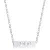 Luck Rhodium Stainless Steel Bar Script Necklace
