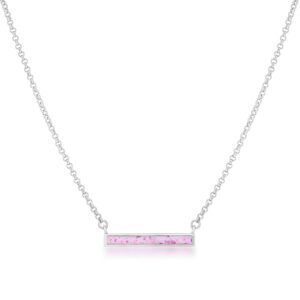 Rhodium Plated Pink Opal Bar Necklace