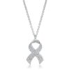 Rhodium Plated Pave CZ Ribbon Necklace