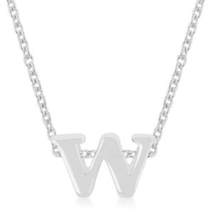 Rhodium Plated Finish Initial W Pendant