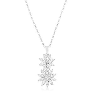 Rhodium Plated Dual Floral Pendant