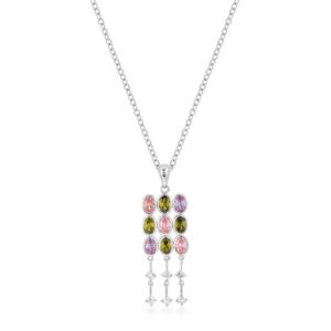 Rhodium Plated Oval CZ Crest Pendant