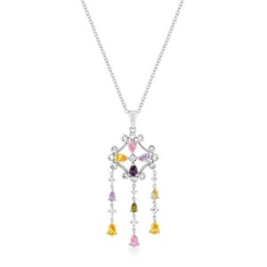 Rhodium Plated Multi-Color Dangle Pendant