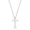 Elaina Rhodium Stainless Steel T Initial Necklace