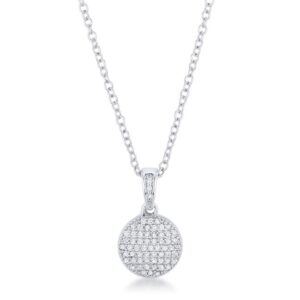 Rhodium Necklace with CZ Disk Pendant