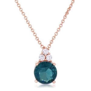 Simple Rose Gold Plated 9mm Blue Green CZ Pendant