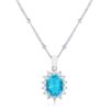 Rhodium Plated Aqua Blue Petite Royal Oval Pendant