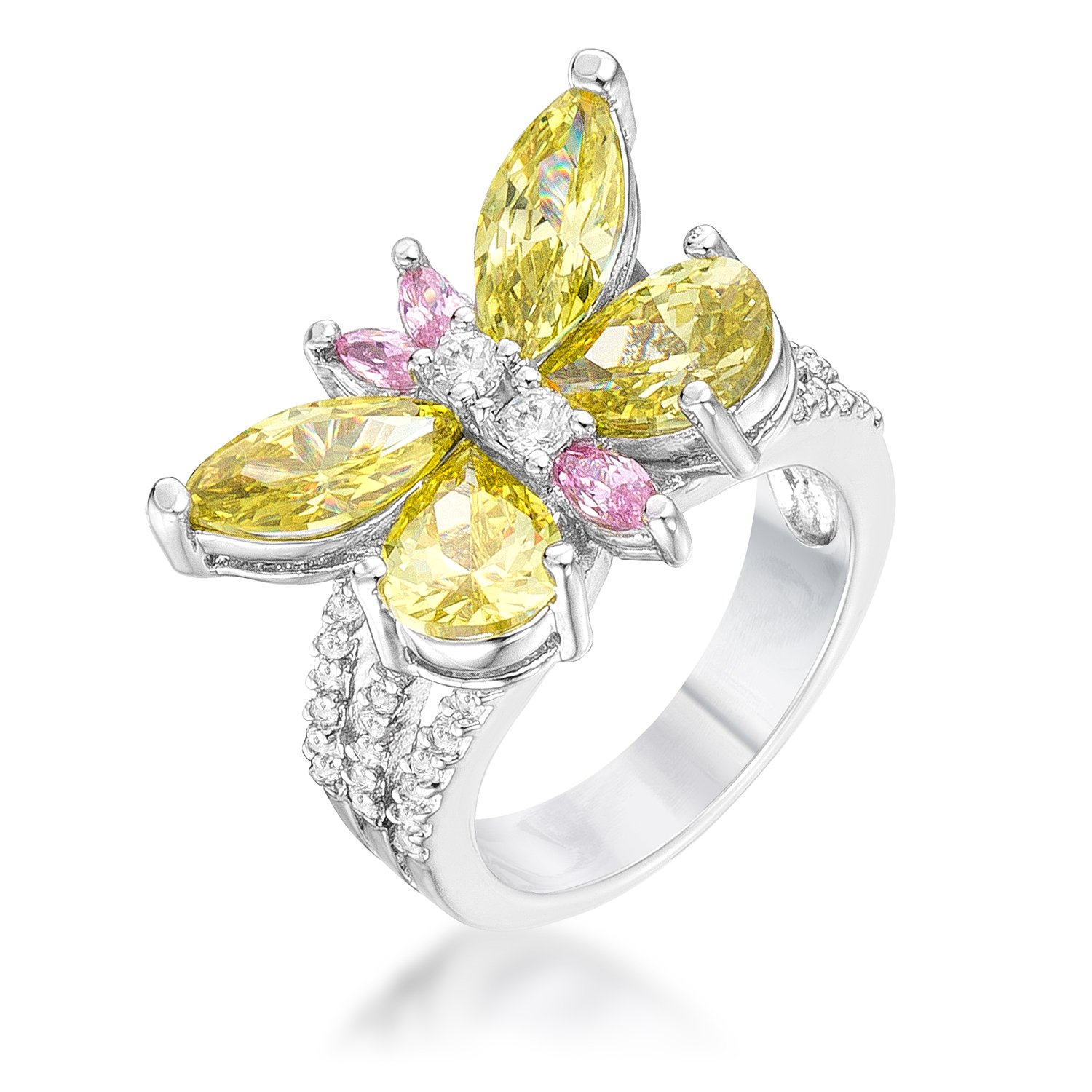 Rhodium Plated Butterfly Cocktail Ring Rhodium Plated Butterfly Cocktail Ring