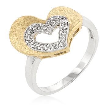 Two-tone Finished Cubic Zirconia Heart Ring Two-tone Finished Cubic Zirconia Heart Ring