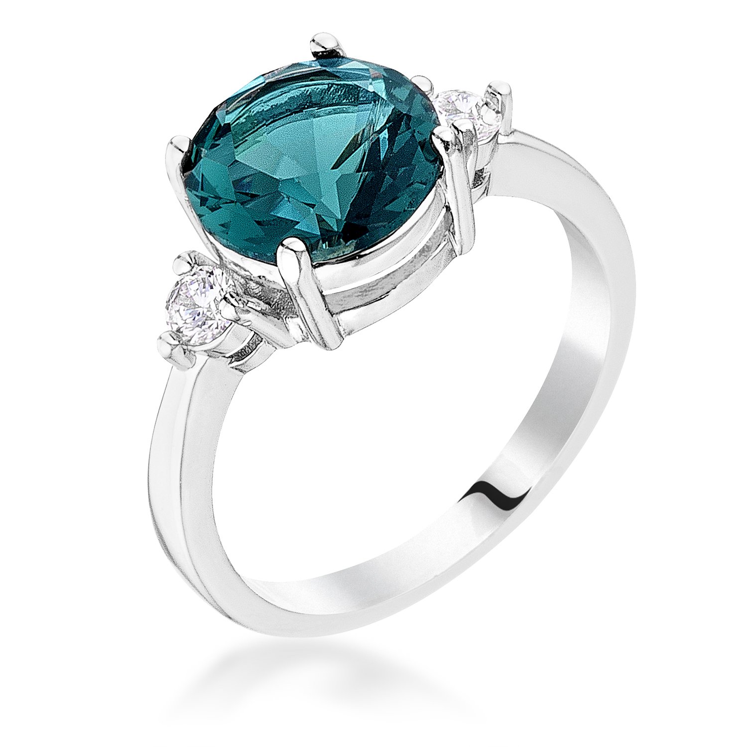 Exquisite Blue Green Three Stone CZ Engagement Ring Exquisite Blue Green Three Stone CZ Engagement Ring
