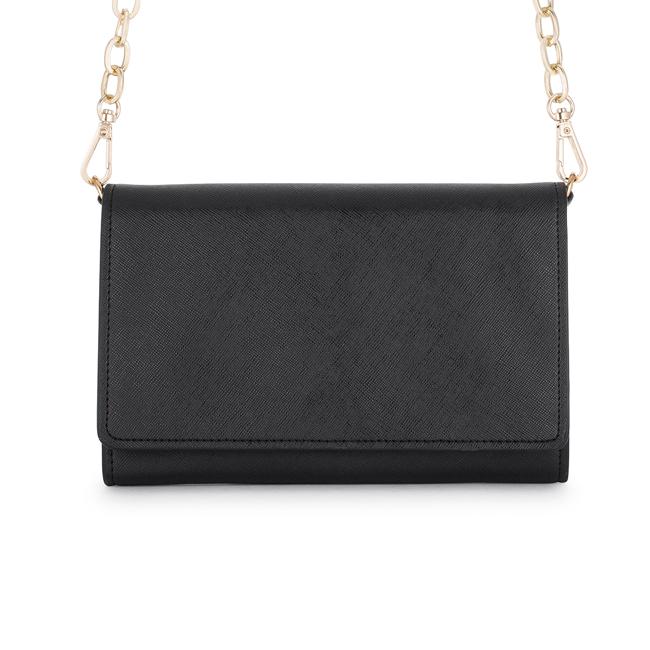 Carly Black Leather Purse Clutch With Gold Chain Crossbody Carly Black Leather Purse Clutch With Gold Chain Crossbody