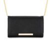 Laney Black Pebbled Faux Leather Clutch With Gold Chain Strap