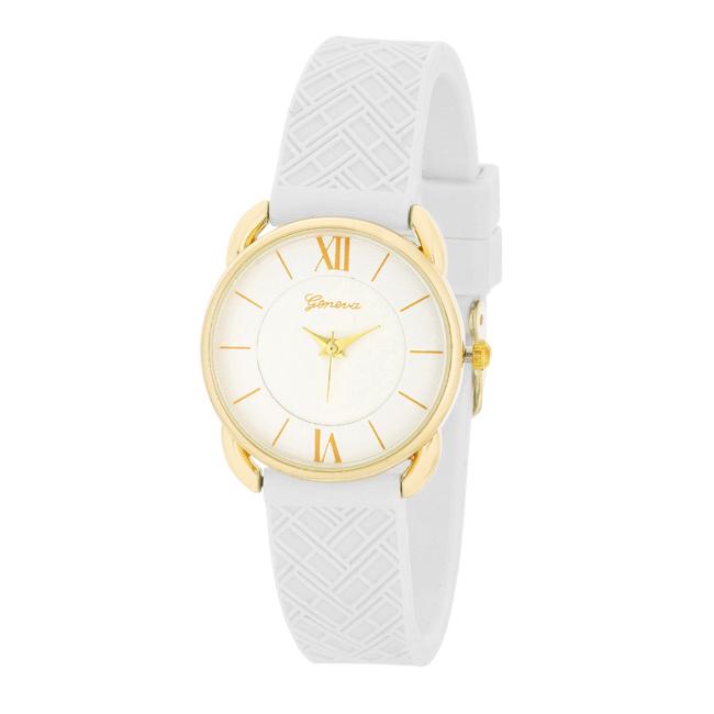 Mina Gold Classic Watch With White Rubber Strap Mina Gold Classic Watch With White Rubber Strap