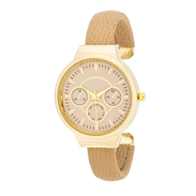 Reyna Gold Beige Leather Cuff Watch Reyna Gold Beige Leather Cuff Watch